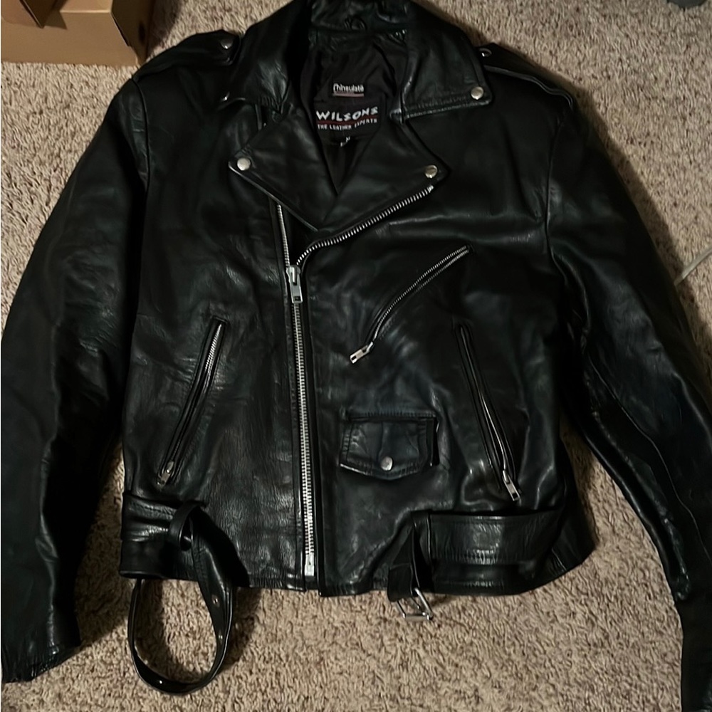 Vintage Wilson's Leather Biker Jacket /Coat Black With Thinsulate Insulation Med